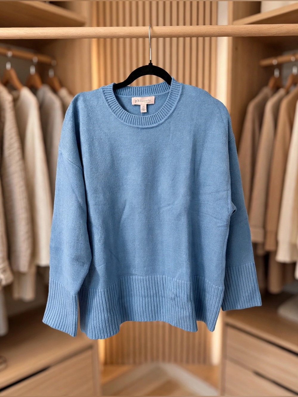Philosophy Light Blue Knit Sweater Crew Neck Relaxed Fit Size L